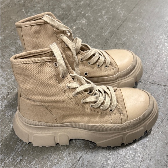 Zara Beige High-Top combat boots - Picture 3 of 5